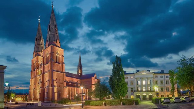 Uppsala Cathedral in the evening, Uppsala, Sweden (static image with animated sky)
