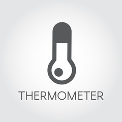 Black flat simple thermometer icon. Web graphic label for various design needs. Vector illustration on a gray background