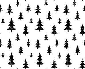 Vector xmas pattern with christmas black trees  - 169685723