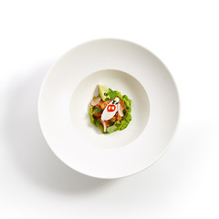 Specialties of Pan-Asian cuisine in red plate