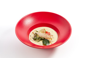 Specialties of Pan-Asian cuisine in red plate