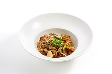Special dishes of Pan-Asian cuisine in white plate