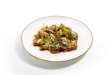 Special dishes of Pan-Asian cuisine in white plate