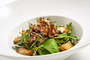 Special dishes of Pan-Asian cuisine in white plate