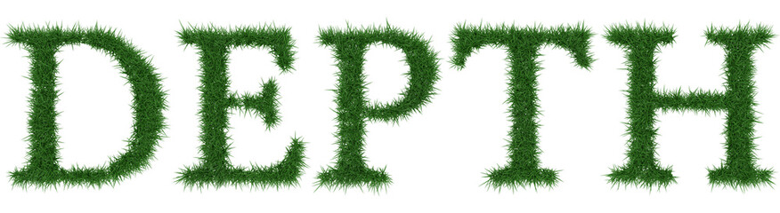 Depth - 3D rendering fresh Grass letters isolated on whhite background.