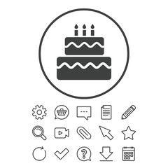 Birthday cake sign icon. Burning candles symbol.