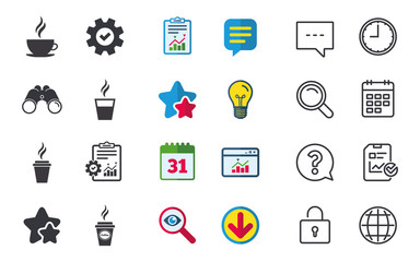 Coffee cup icon. Hot drinks glasses symbols.