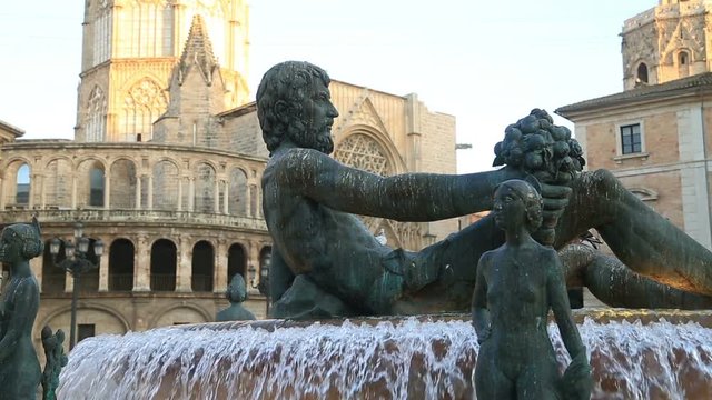 Plaza de la Virgen and Cathedral Square in Valencia Spain  AUGUST 07, 2017 Time lapse