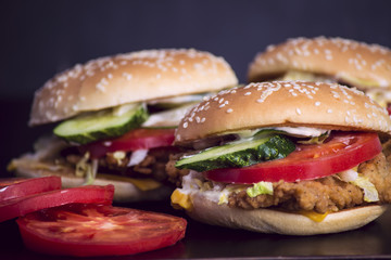 Hamburger with chicken and vegetables