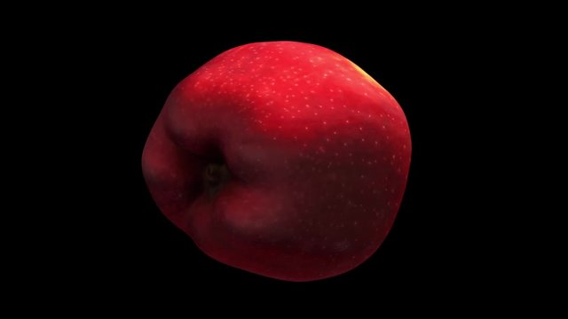 3D render of a rotating "Red Delicious" apple on black background. The video is seamlessly looping.
