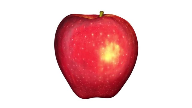 3D render of a rotating "Red Delicious" apple on white background. The video is seamlessly looping.
