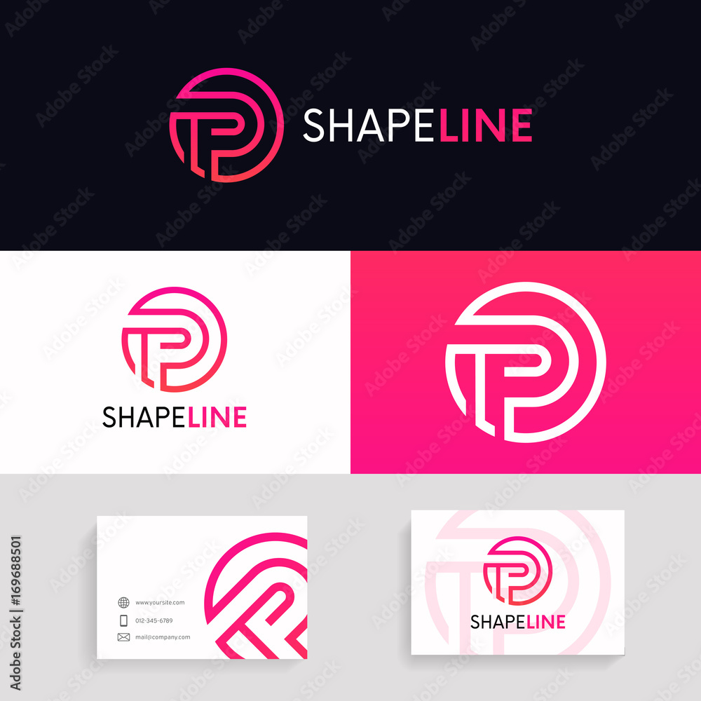 Poster p logo circle logo sign linear icon vector design.