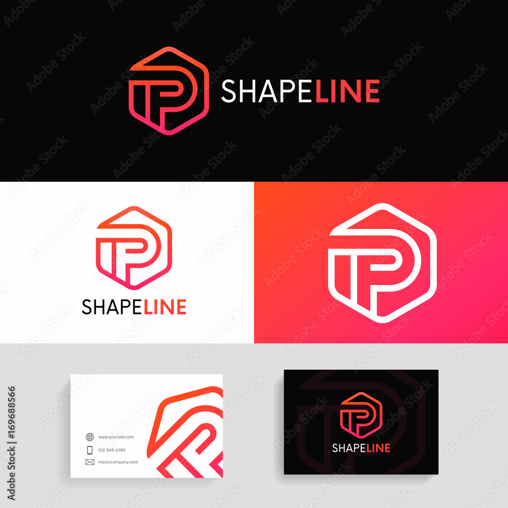 Poster simple p letter hexagon logo sign linear icon vector design.