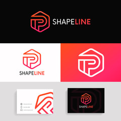Simple P letter hexagon logo sign linear icon vector design.