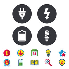 Electric plug sign. Lamp and battery.