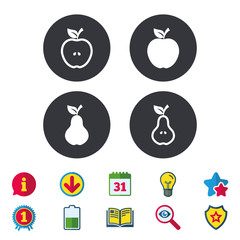 Fruits with leaf icons. Apple and Pear.