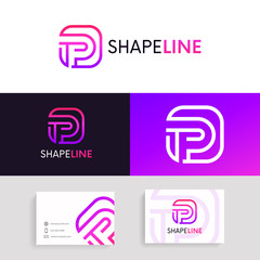 Abstract P logo linear icon circle sign vector design. Company letter logotype with business card.