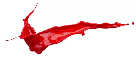 Fotobehang rode verf splash geïsoleerd op een witte achtergrond © Iurii Kachkovskyi