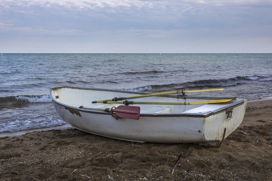Boat resting on a beach