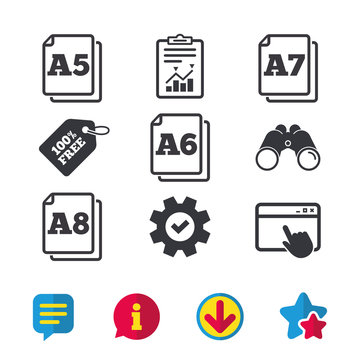 Paper size standard icons. Document symbol.