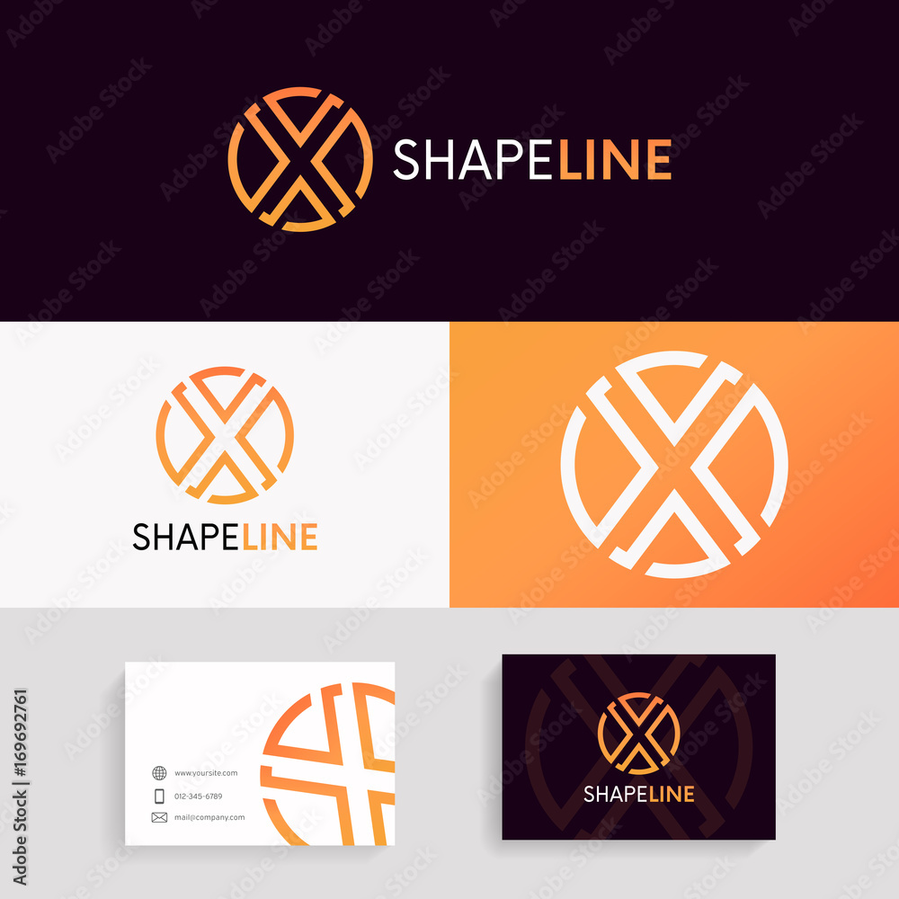 Poster clean x logo circle icon linear sign vector design.