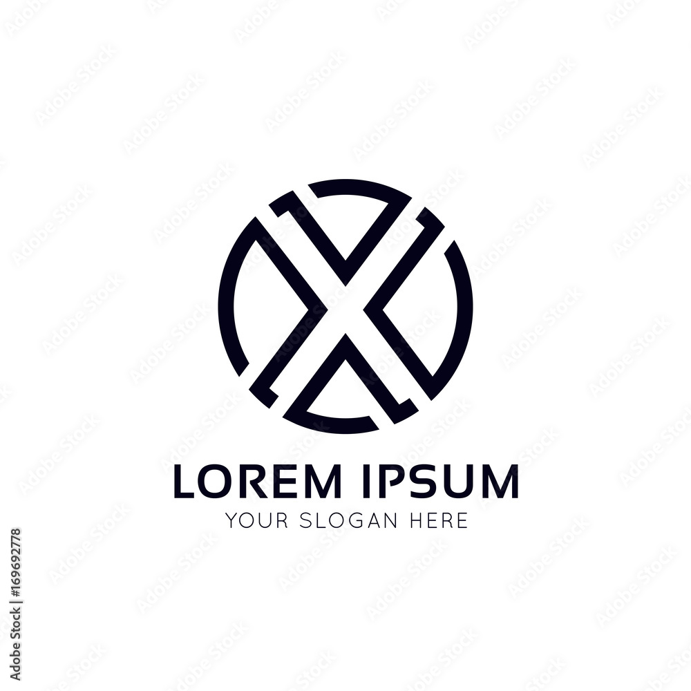 Poster clean x letter linear logo circle sign vector design.