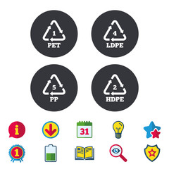 PET, Ld-pe and PP. Polyethylene terephthalate.