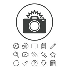 Photo camera sign icon. Photo flash symbol.