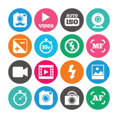Set of Photo and Video icons. Camera sign.