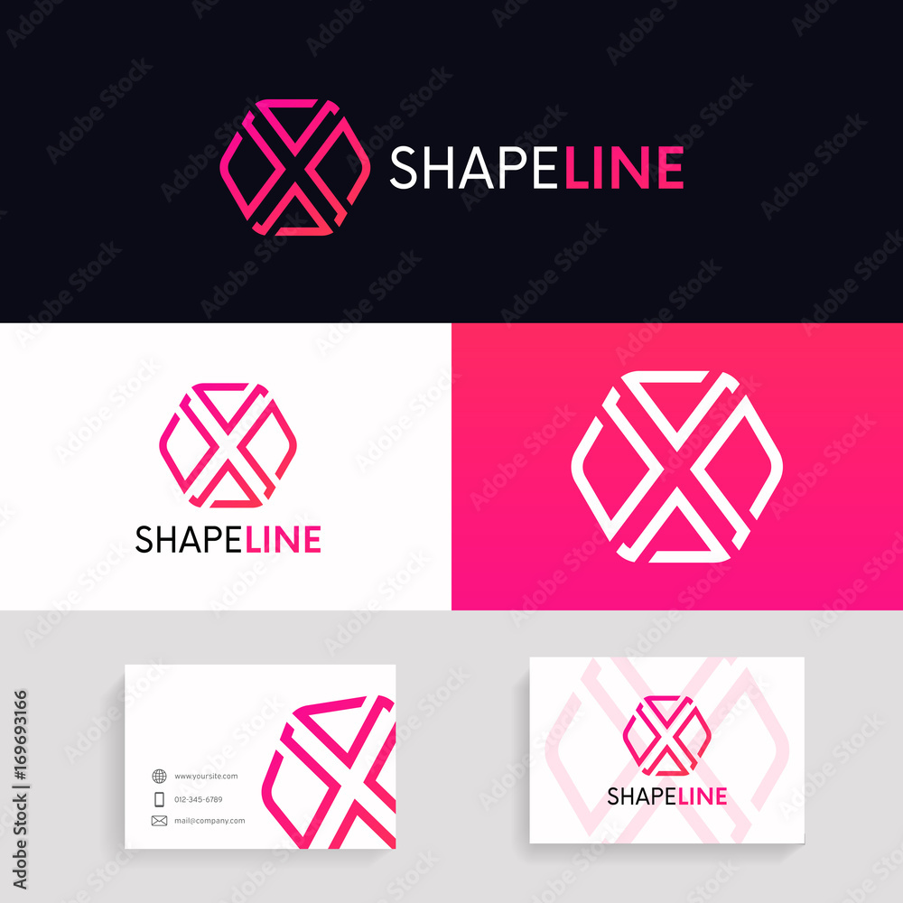 Poster minimalistic x letter hexagon logo sign linear design.