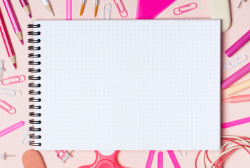 Girls' pink school supplies