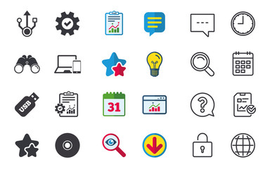 Fototapeta premium Usb flash drive icons. Notebook or Laptop pc.