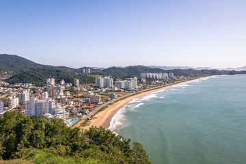 Fototapeta na wymiar Aerial view of Itajai city and Praia Brava Beach - Balneario Camboriu, Santa Catarina, Brazil