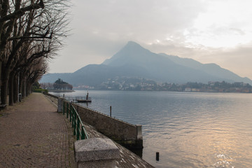 Mountain city, Italy, water clouds, architecture 