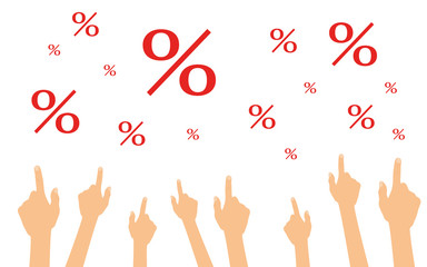 Hände zeigen auf Prozente