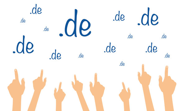 Hände zeigen auf viele deutsche Domains
