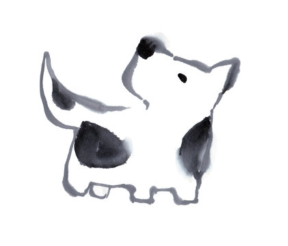 犬の墨絵 干支 戌 001 Stock イラスト Adobe Stock