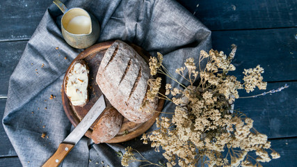 Studio shot breakfast with sandwich and coffee
