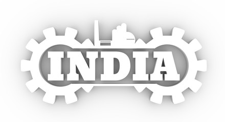 Energy and Power icons. Sustainable energy generation and heavy industry. India word decorated by gear. 3D rendering.