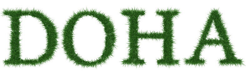 Doha - 3D rendering fresh Grass letters isolated on whhite background.