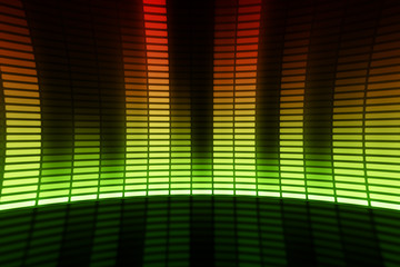 Eq, equalizer scale with reflection and chart, 3d on dark background