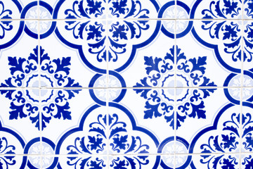 Portuguese azulejo tiles. Watercolor seamless pattern - obrazy, fototapety, plakaty
