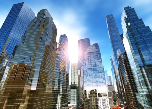skyscrapers in the autumn city, modern buildings against the sky in the autumn, 3d rendering
