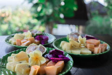 exotic breakfast in the forest on the island of bali