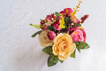 Table decor flowers in restaurant top view