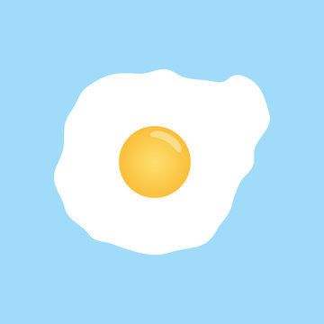 Fried egg vector illustration. Sunny side up egg icon isolated on light blue background.