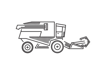 Harvester vector icon in a linear fashion. Agricultural working in the fields, on the farms for harvesting grain, wheat, rye.