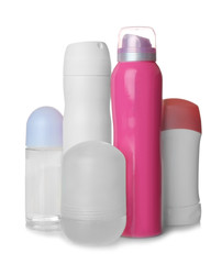 Female deodorants on white background
