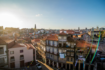 Porto, Portugal - July 2017. Panorama of the city of Porto and the river of Douro at sunset. Portugal. Porto popular tourist destination of Europe