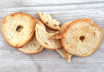 Slices of salty bake rolls ,